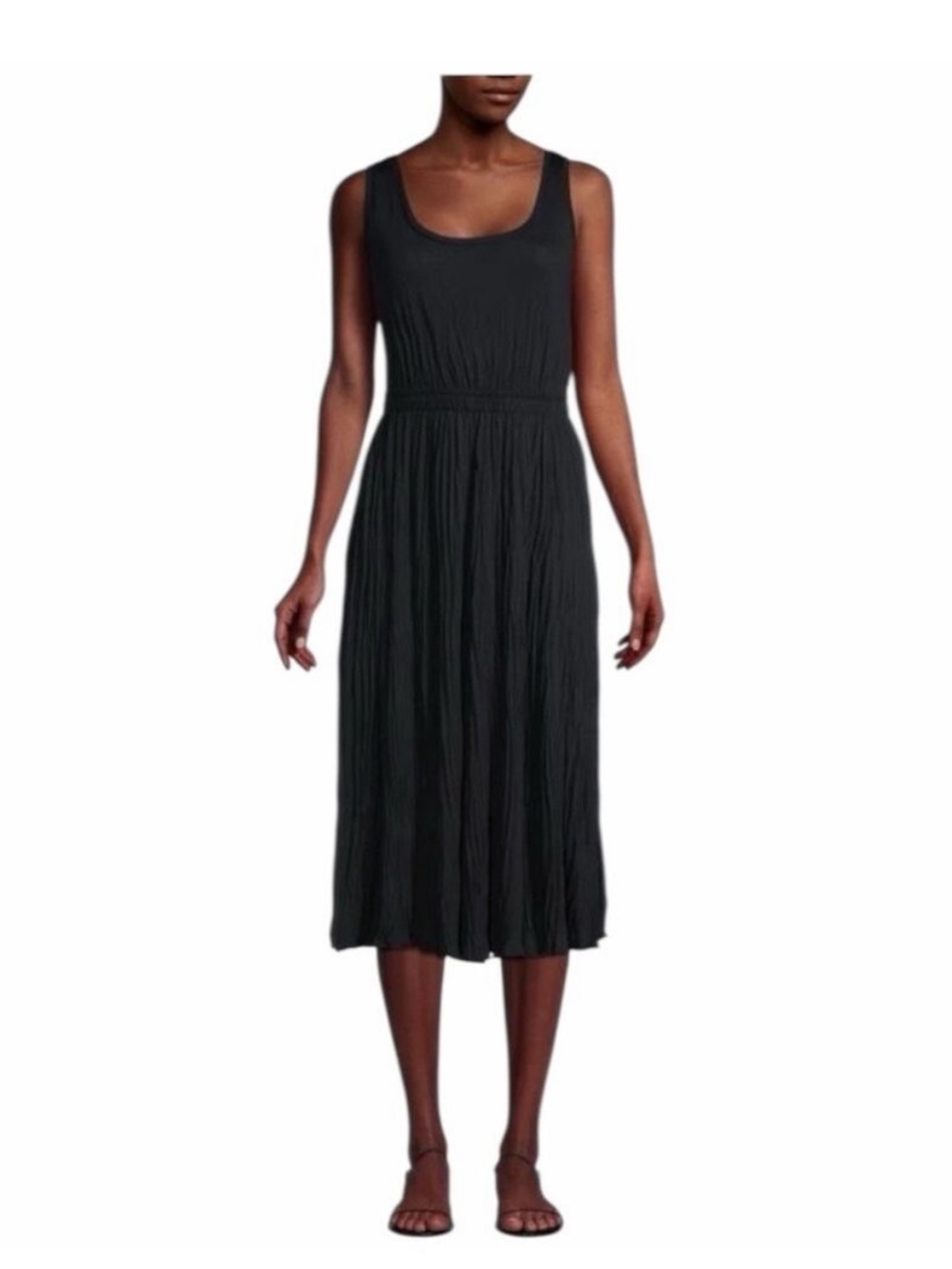 Vince NWT Women’s Scoop Neck Pleated Elastic Waist Midi Black Dress Size M